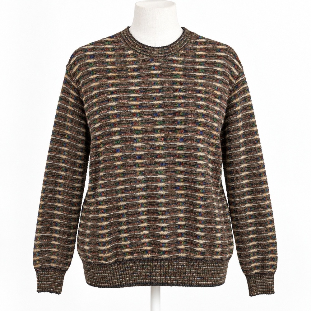 Coogi Style 3D Knit Crewneck Sweater Size L Brown 90s Retro Grandpa Geomatric